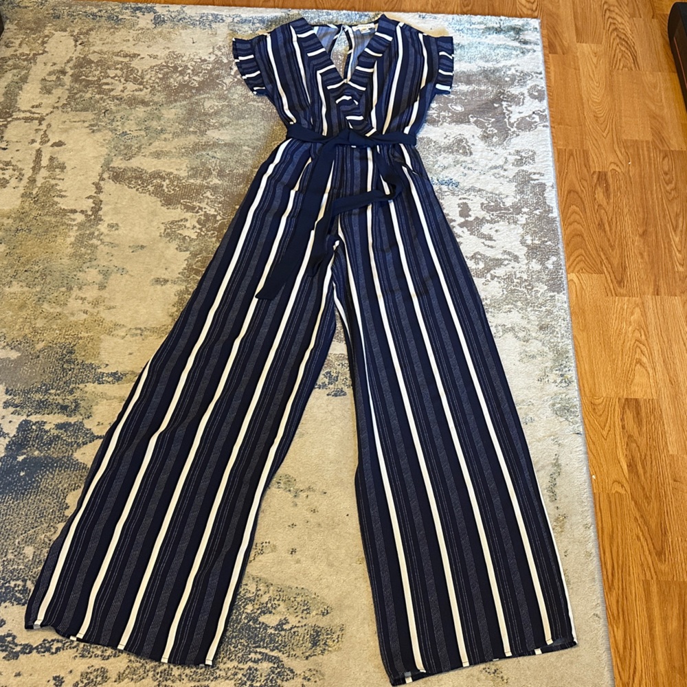 Elegant Navy and White Striped Jumpsuit